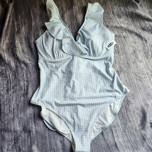 Old Navy NWT Blue Ruffle Gingham Corset‎ Back Beach Swimsuit Plus Size 2X - Picture 1 of 13